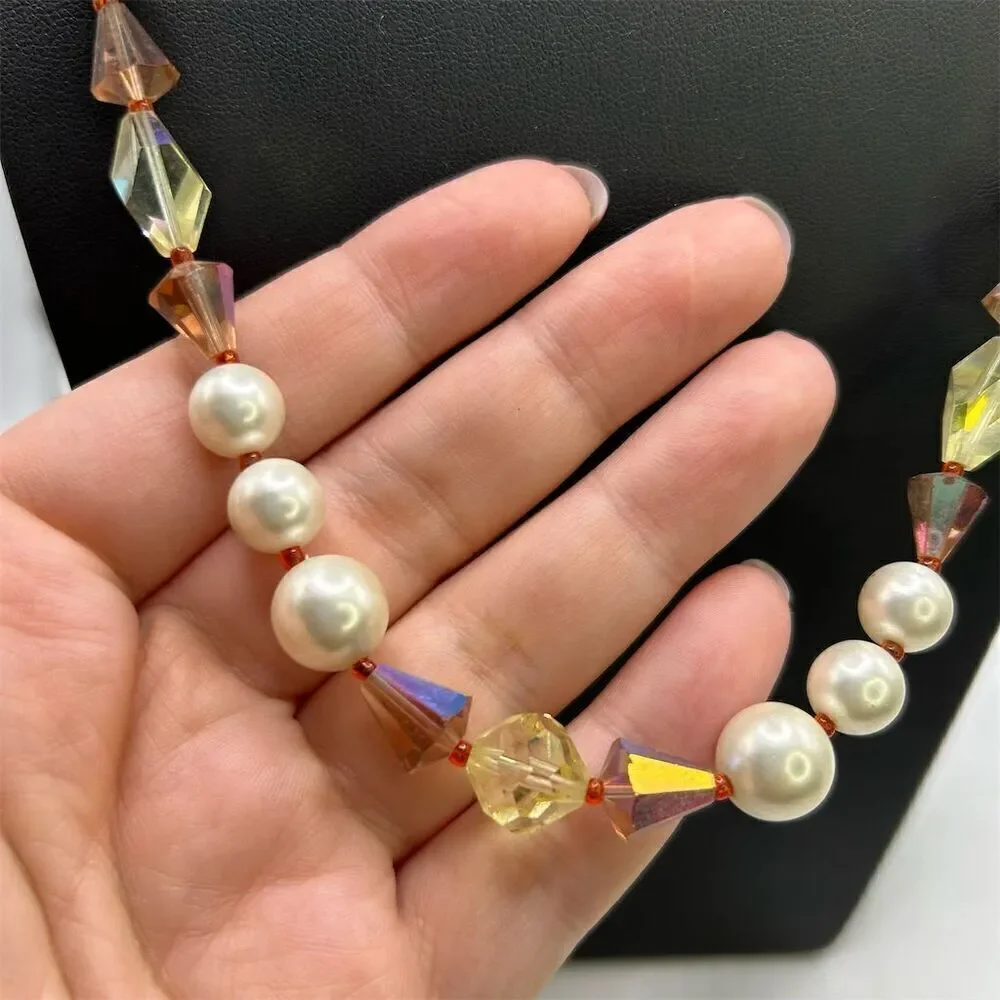 Vintage Vendome Signed Faux Pearl & Sparkle Beaded Long Necklace 28